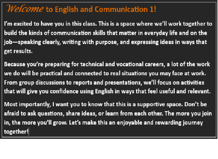 Welcome to COM 100